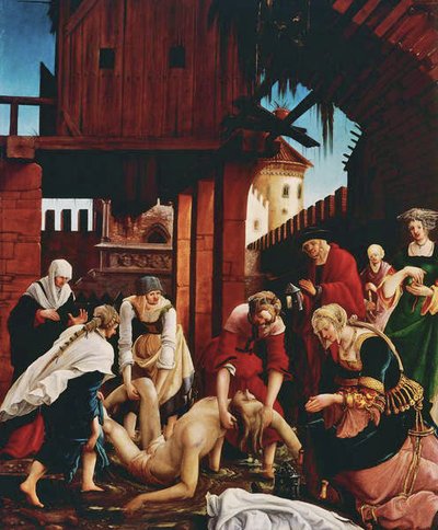 El descubrimiento del cuerpo del santo en la Cloaca Máxima, del retablo de San Sebastián de Albrecht Altdorfer