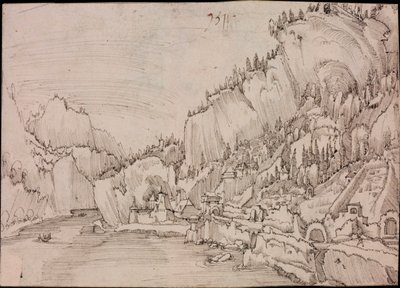 Vista de Sarmingstein sobre el Danubio (Austria) - Dibujo de Albrecht Altdorfer (hacia 1480-1538) de Albrecht Altdorfer
