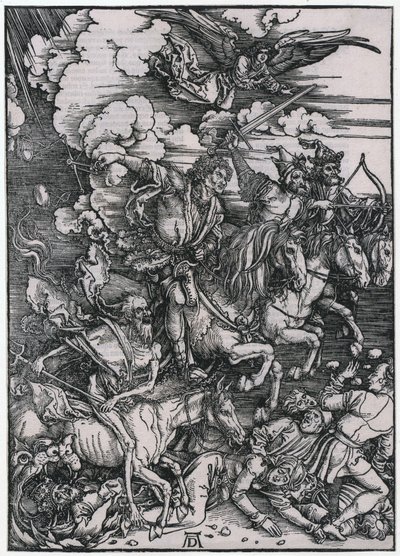 Los jinetes del Apocalipsis, figura III, lámina 5 de la serie «El Apocalipsis» de Albrecht Dürer