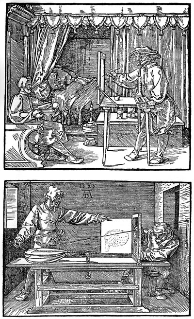 Aparato para traducir objetos tridimensionales en dibujos bidimensionales, 1525 de Albrecht Dürer