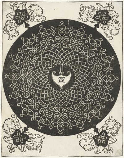 Ejemplo de bordado con escudo en forma de corazón de Albrecht Dürer