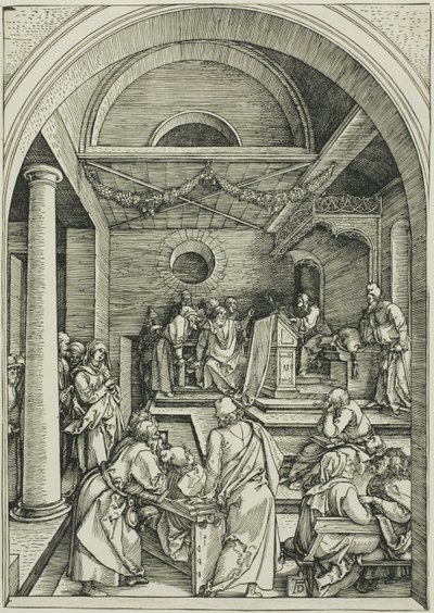 Cristo entre los doctores, de La vida de la Virgen de Albrecht Dürer