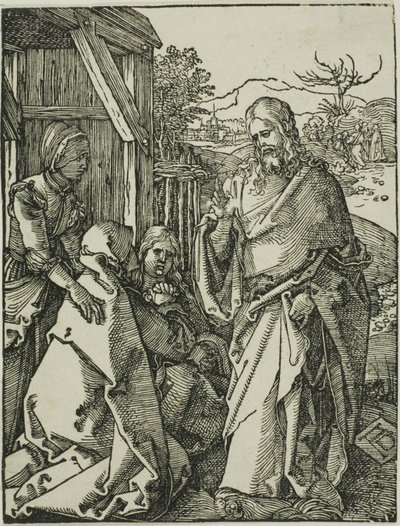 Cristo despidiéndose de su madre, de La pequeña pasión en xilografía de Albrecht Dürer