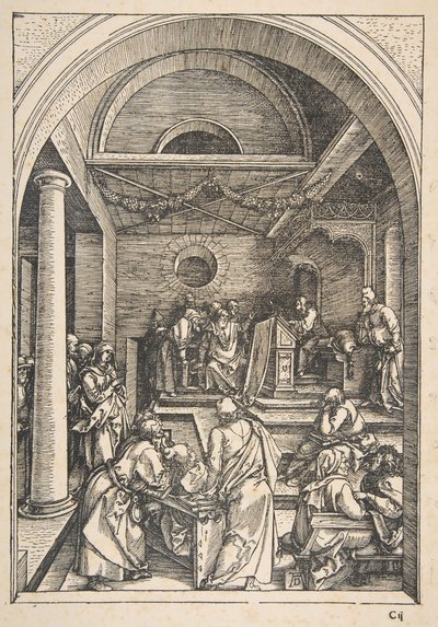 Cristo entre los doctores, de La vida de la Virgen, Edición Latina de Albrecht Dürer