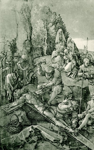 Cristo es clavado en la cruz de Albrecht Dürer