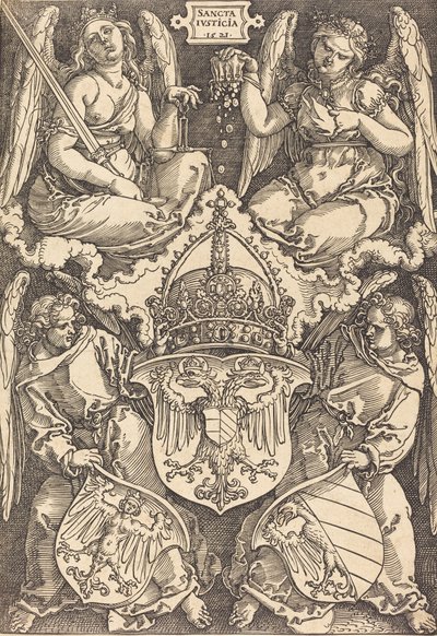 Escudo de armas del Imperio Alemán y la ciudad de Núremberg, 1521 de Albrecht Dürer