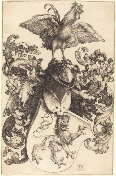 Escudo de armas con un león y un gallo de Albrecht Dürer