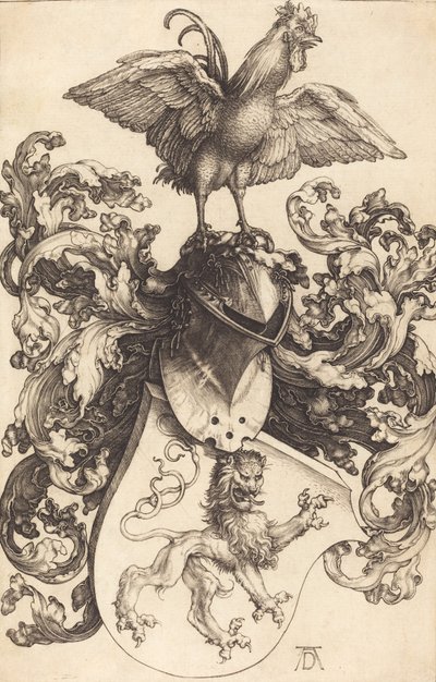 Escudo de Armas con un León y un Gallo, 1502-1503 de Albrecht Dürer