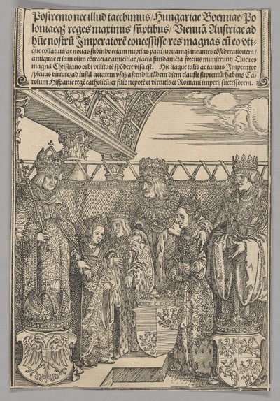 Congreso y doble compromiso en Viena, placa 23 de Escenas históricas de la vida del emperador Maximiliano I del Arco de Triunfo de Albrecht Dürer