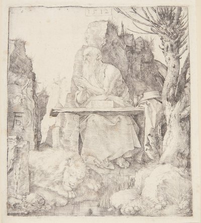 San Jerónimo junto a un árbol de sauce podado de Albrecht Dürer