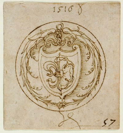 Diseño de adorno o anillo de sello con las armas de Lázaro Spengler de Albrecht Dürer
