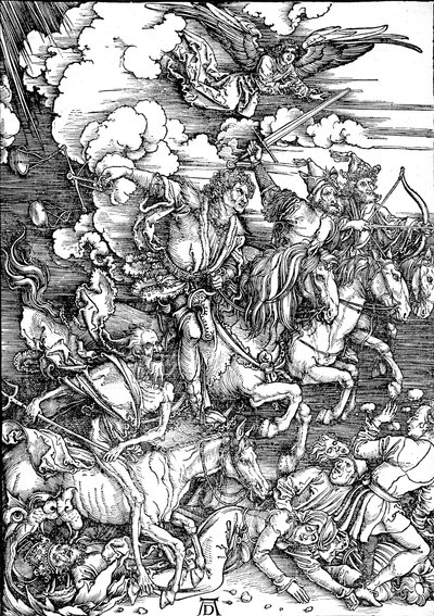 La revelación de Juan: 4. Los cuatro jinetes del Apocalipsis de Albrecht Dürer