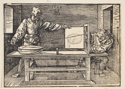 Dibujante dibujando un laúd de Albrecht Dürer