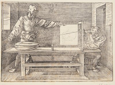 Dibujante dibujando un laúd de Albrecht Dürer