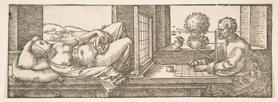 Dibujante haciendo un dibujo en perspectiva de una mujer reclinada de Albrecht Dürer