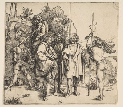 Cinco soldados de infantería y un turco montado de Albrecht Dürer