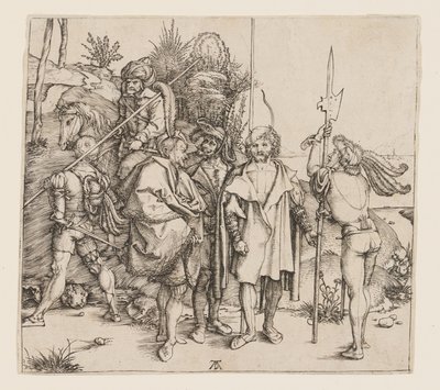 Cinco soldados de infantería y un turco a caballo de Albrecht Dürer