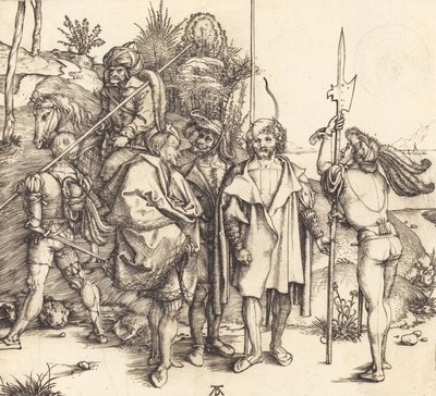 Cinco soldados y un turco a caballo, 1495-1496 de Albrecht Dürer