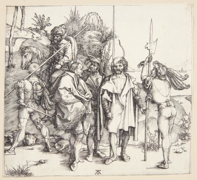 Cinco lansquenetes y un oriental a caballo de Albrecht Dürer