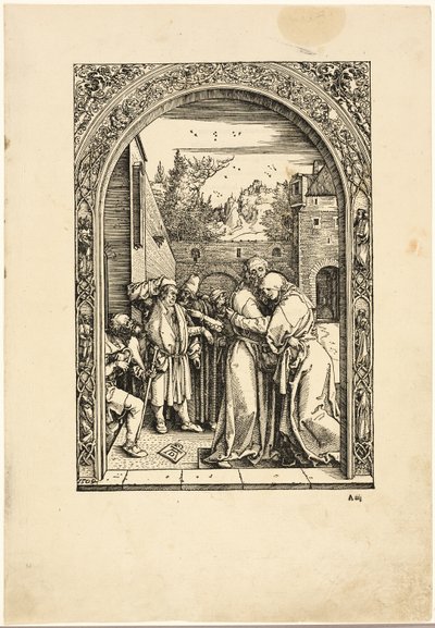 Joaquín y Santa Ana se encuentran en la Puerta Dorada, de La vida de la Virgen de Albrecht Dürer