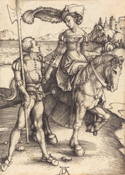 Dama a caballo y el lansquenete, c. 1497 de Albrecht Dürer