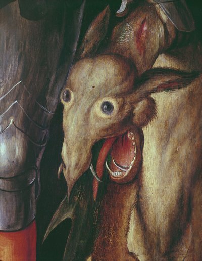 Retablo de Paumgartner: detalle del ala izquierda, que representa la cabeza del dragón derrotado por San Jorge, c.1500 (detalle) de Albrecht Dürer