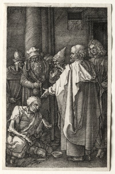 Pedro y Juan sanando al lisiado en la puerta del templo de Albrecht Dürer