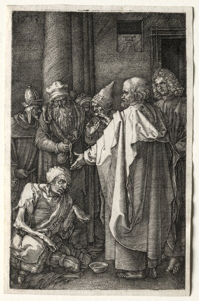 Pedro y Juan sanando al lisiado en la puerta del templo, 1512 de Albrecht Dürer