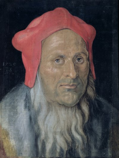 Retrato de un hombre barbudo con sombrero rojo, 1520 de Albrecht Dürer