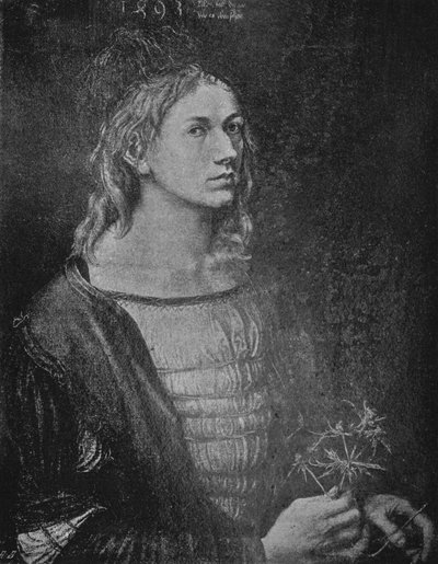 Retrato del artista sosteniendo un cardo, 1493, 1906 de Albrecht Dürer