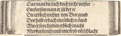Texto impreso para El compromiso de Maximiliano con María de Borgoña, 1515 de Albrecht Dürer