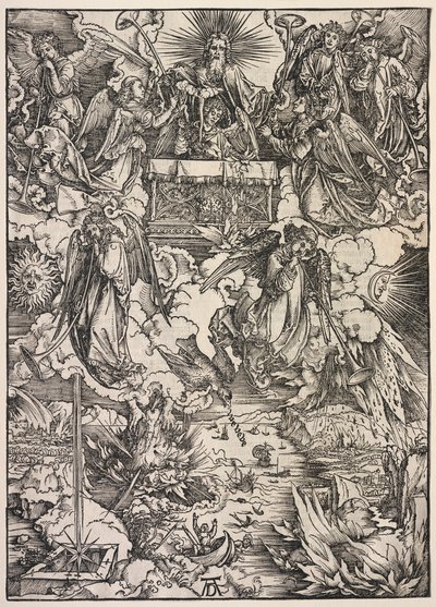 Revelación de San Juan: Siete ángeles con trompetas de Albrecht Dürer