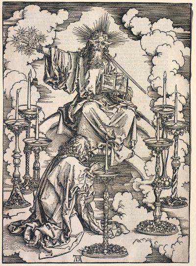 Revelación de San Juan: San Juan contemplando los siete candelabros, 1511 de Albrecht Dürer