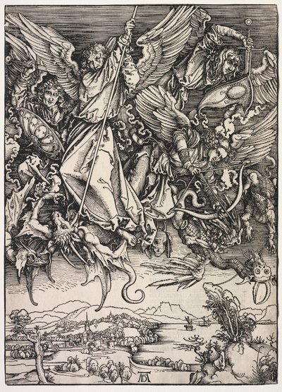 Revelación de San Juan: San Miguel luchando contra el dragón de Albrecht Dürer