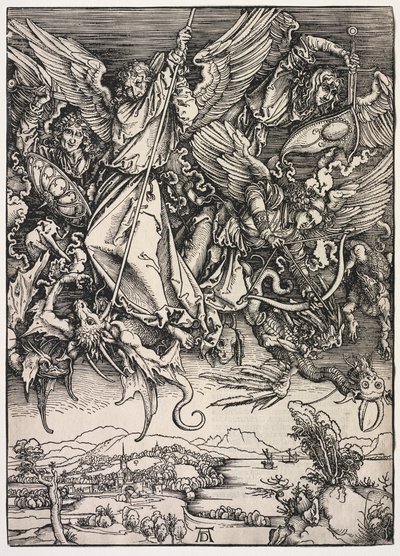 Revelación de San Juan: San Miguel luchando contra el dragón de Albrecht Dürer
