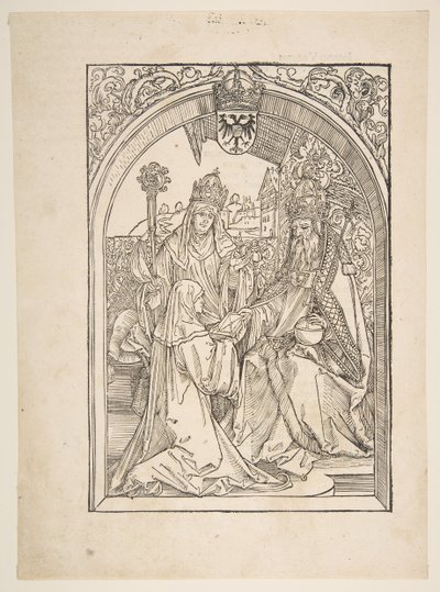 Rosvitha presentando las comedias al emperador Otto I. ilustración de la Opera Hrosvi... n.d. de Albrecht Dürer