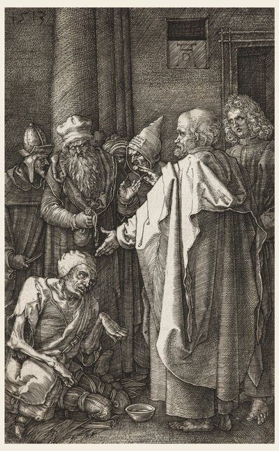 San Pedro y San Juan Sanando al Lisiado en la Puerta del Templo de Albrecht Dürer