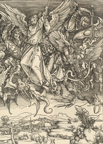 San Miguel luchando contra el dragón, 1498 de Albrecht Dürer