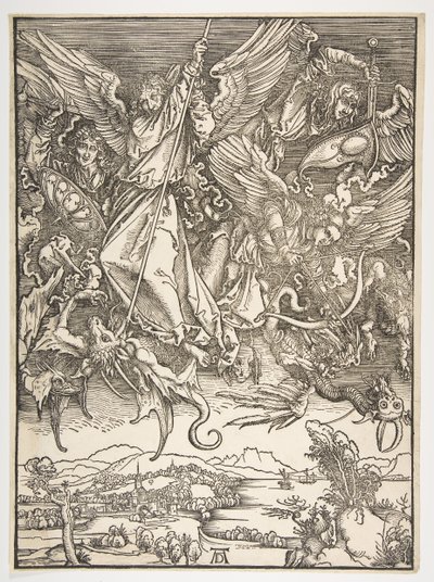 San Miguel y el dragón, de El Apocalipsis, ca. 1498 de Albrecht Dürer