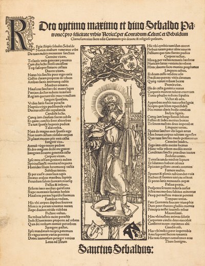San Sebaldo de pie en una columna de Albrecht Dürer