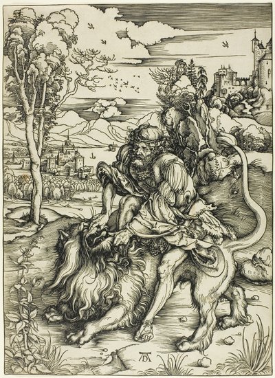 Sansón desgarrando al león de Albrecht Dürer