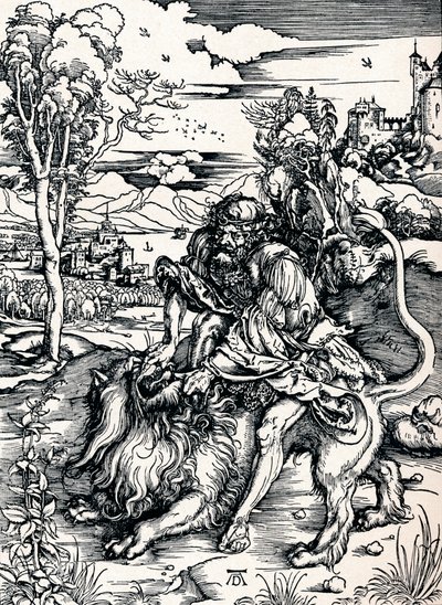 Sansón desgarrando al león, 1497, 1906 de Albrecht Dürer