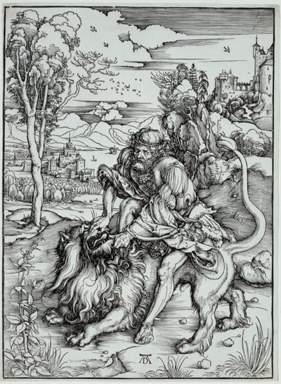 Sansón matando al león de Albrecht Dürer