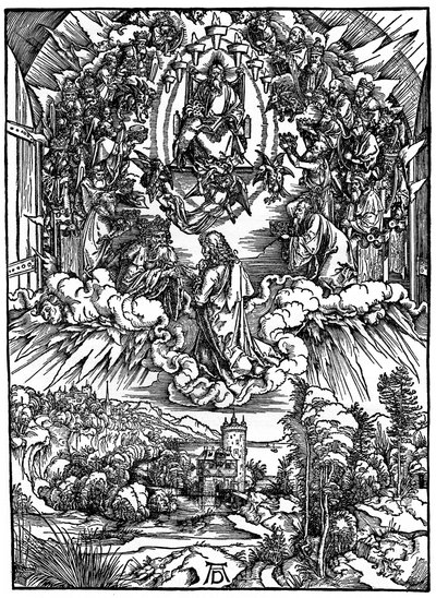 Escena del Apocalipsis, San Juan ante Dios Padre y los Veinticuatro Ancianos de Albrecht Dürer