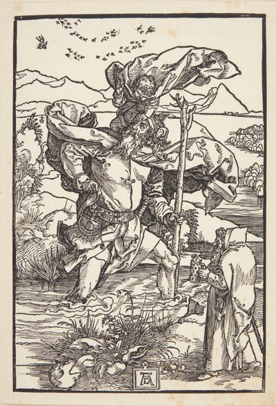 San Cristóbal en el desierto con una bandada de pájaros de Albrecht Dürer