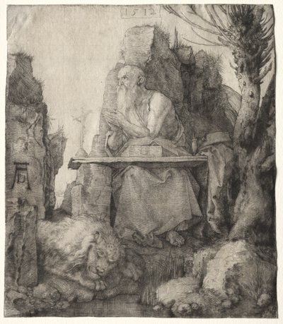 San Jerónimo sentado cerca de un sauce de Albrecht Dürer