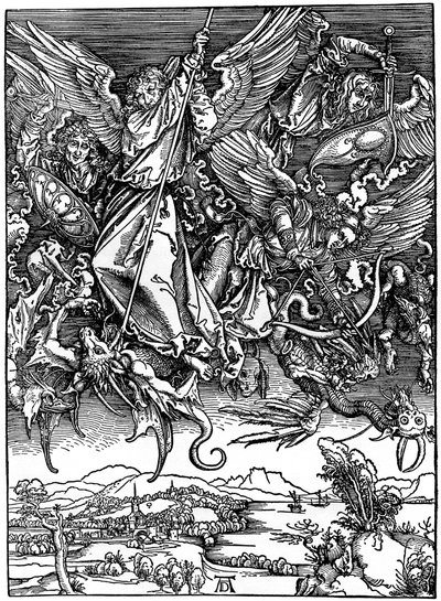 San Miguel luchando con el dragón, 1498, 1936 de Albrecht Dürer