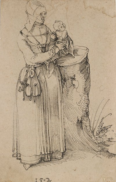 Figura de pie de una mujer sosteniendo un niño de Albrecht Dürer