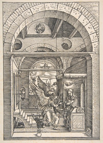 La Anunciación, de La Vida de la Virgen, Edición Latina de Albrecht Dürer