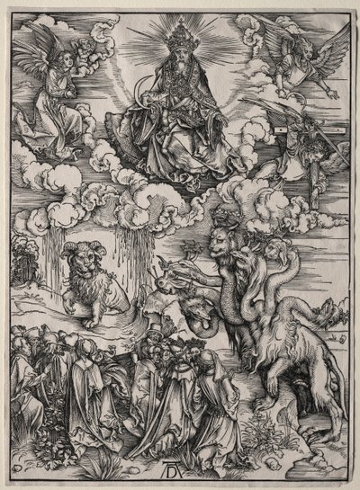 La bestia de siete cabezas y la bestia con cuernos de cordero de Albrecht Dürer
